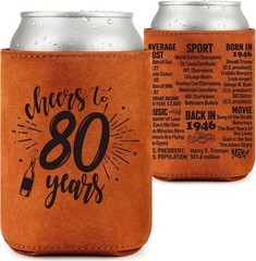 Funny 80th Birthday Gift – Vintage 1946 Leather Beer Cooler Sleeve for Him/Her