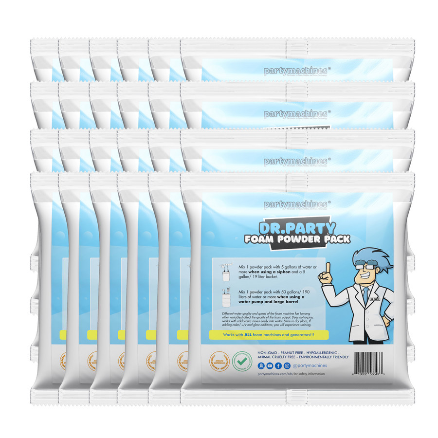 Foam solution powder packs for machines/cannons