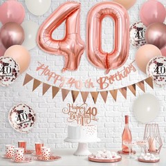 40Th Birthday Decorations Retro Pink Rose Gold,40Th Birthday Balloons,Happy 4…