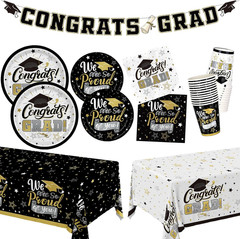 Graduation Decorations 2026 Black and Gold Grad Party Supplies with Disposable