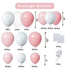 Pink and White Balloons Arch Kit, 124pcs Light Pink White Transparent Balloon…