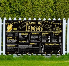 60Th Birthday Black Gold Party Decoration, Back in 1966 Banner 60 Year Old Birth