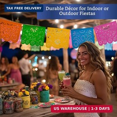 Mexican Party Banners (2 Pack with 10 Plastic Flags per Banner) – Papel Picado M