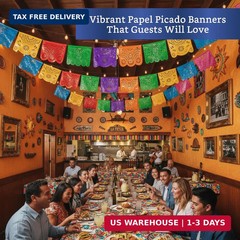 Mexican Party Banners (2 Pack with 10 Plastic Flags per Banner) – Papel Picado M
