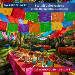 Mexican Party Banners (2 Pack with 10 Plastic Flags per Banner) – Papel Picado M