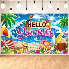 Hello Summer Hawaiian Pool Beach Party Backdrop Photo Background Banner Decor