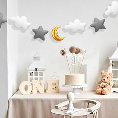 5ft 3D Felt Cloud Decorations Hanging with Moon and Stars over The Moon Baby …