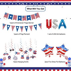 USA Party Decorations, Red Blue White Decorations with American Flag Banner,
