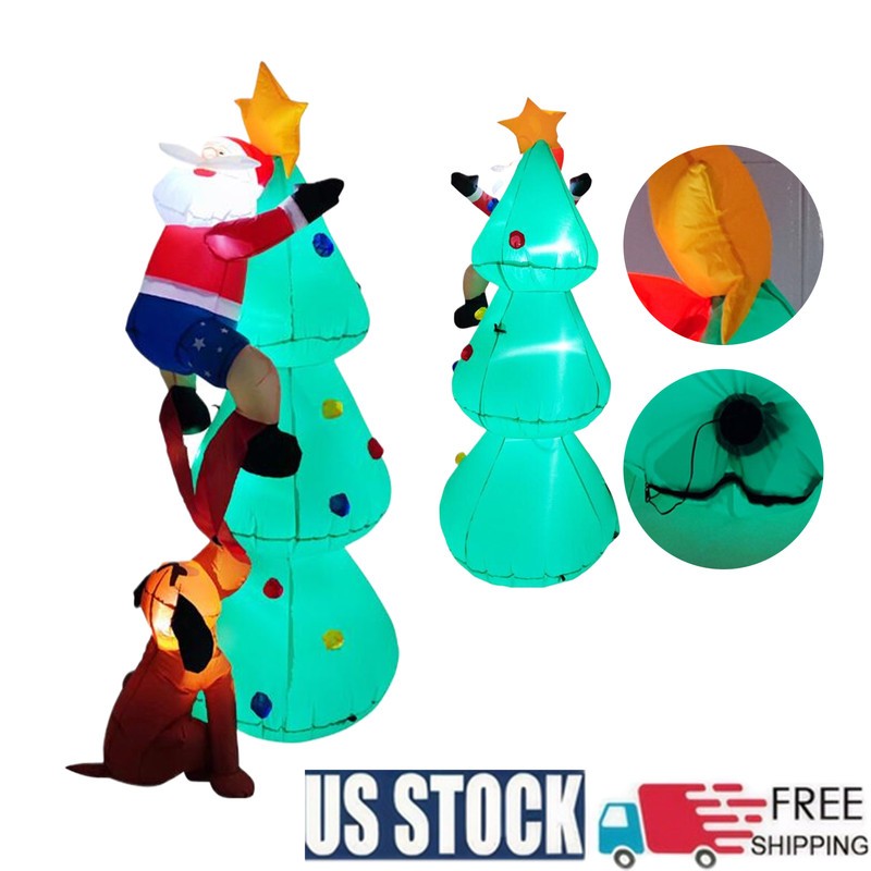 6ft Inflatable Christmas Tree LED Lights Blow up With Santa Claus & Dog Xmas