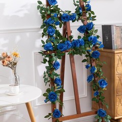 5 Pack Artificial Royal Blue Rose Vines Floral Garlands Total 32.5 Ft Fake Vine