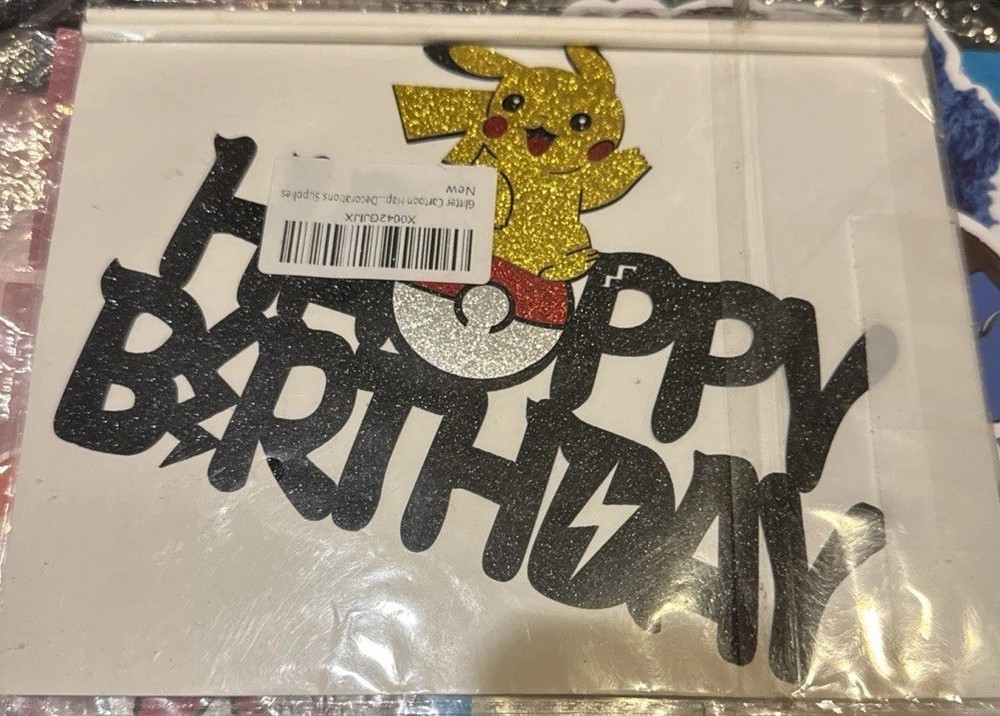 Pokémon Pikachu Happy Birthday Cake Topper Party Decoration with Stakes.