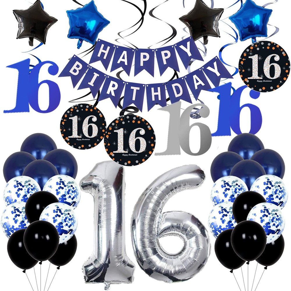 16th Birthday Decorations for Boys and Girls Dark Blue, HAPPY BIRTHDAY Banner…