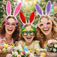 Easter Headbands and Glasses Set, 6PCS Bunny Ear Headbands & Funny Easter Gla…