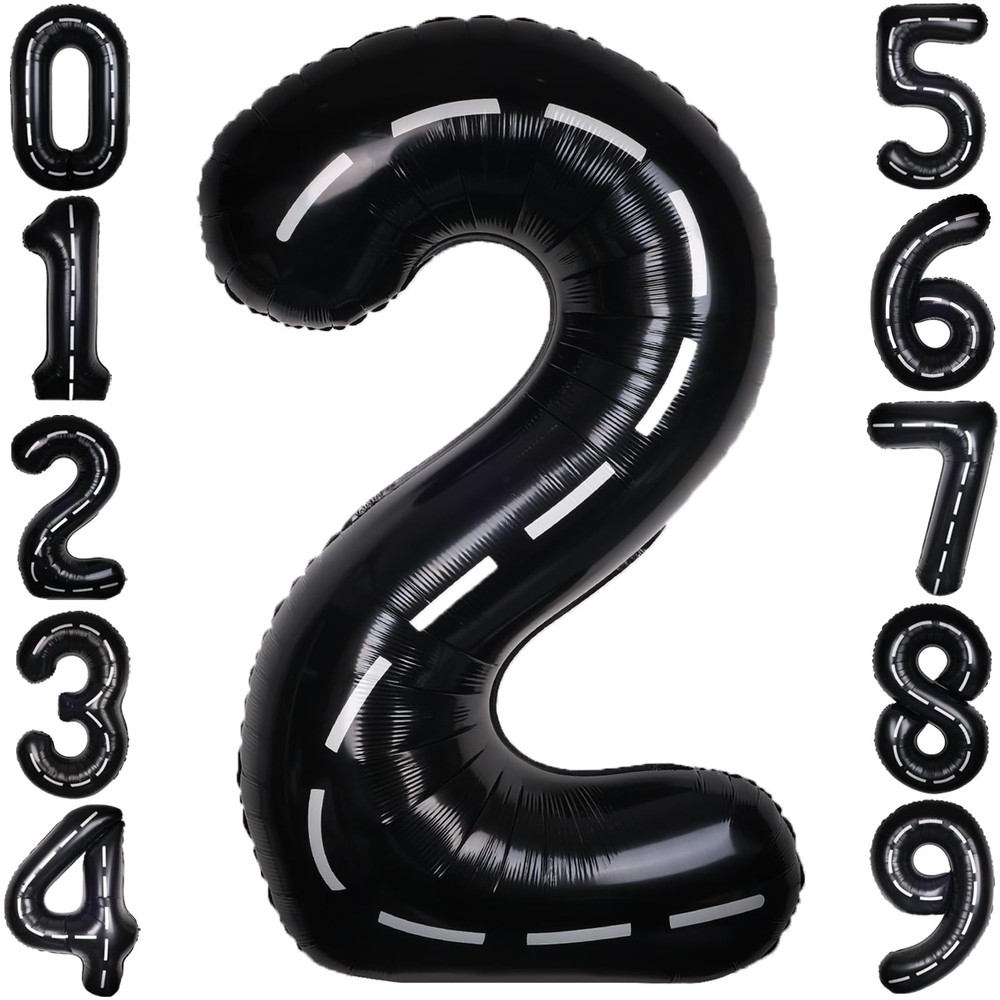 Race Car 40Inch Black 2 Balloon Number Large Helium Race Track 0-9 Giant Digi…