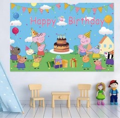 Peppa Pig Happy Birthday Backdrop 5×3.5ft , for Kids Birthday Party Decoration