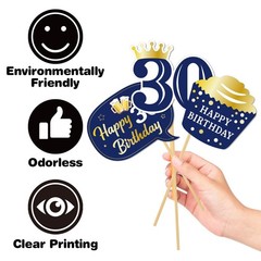 30th Birthday Photo Booth Props 34 PCS Blue Gold Party Table Decorations
