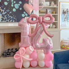 4 Pcs Pink Bow Balloons Bow Party Decorations for Girl Women Pink Bow Birthday D