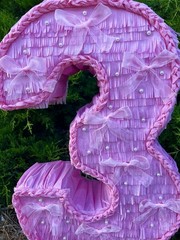 Bow Number Three Piñata Birthday Party Decoration Number 3 Party Supplies
