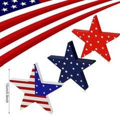 Durable 3-Pc Wooden Star Decorations in Red, White & Blue for Tiered Trays