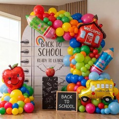 Back to School Balloons Hot Pink and Red Yellow Green Balloon Garland Arch Kit 1