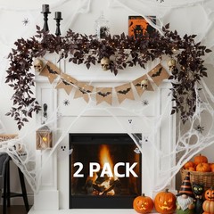 Neutral Fall Garland for Mantle Fireplace – 2 Pack 6Ft Plum Cimicifuga Seeded…