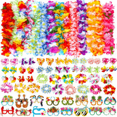 80PCS Hawaiian Party Luau Set Leis Glasses Bracelets Headbands Tropical Favors