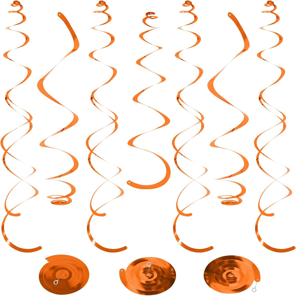 24 PCS Orange Hanging Swirl, Sparkle Ceiling Decorations, Plastic Streamer Party