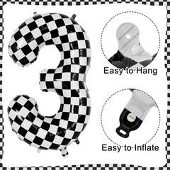 Checkered Number 3 Balloon, 40 Inch Large Foil Race Car Number Balloons, Big …