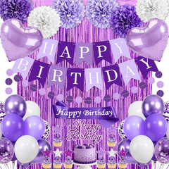 Purple Birthday Decorations, 50PCS Happy Birthday Decorations for Women Include