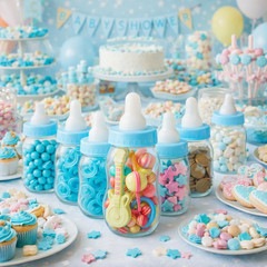 Blue Baby Bottle Centerpiece 11″ Fillable Baby Shower Candy Holder Decor