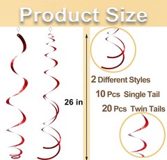 26 Inch Red Hanging Swirls Decorations Plastic Party Streamer 30 PCS