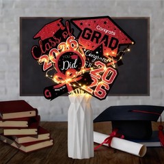 30 PCS Graduation Decorations Class Of 2026 Red Black Centerpieces Lights