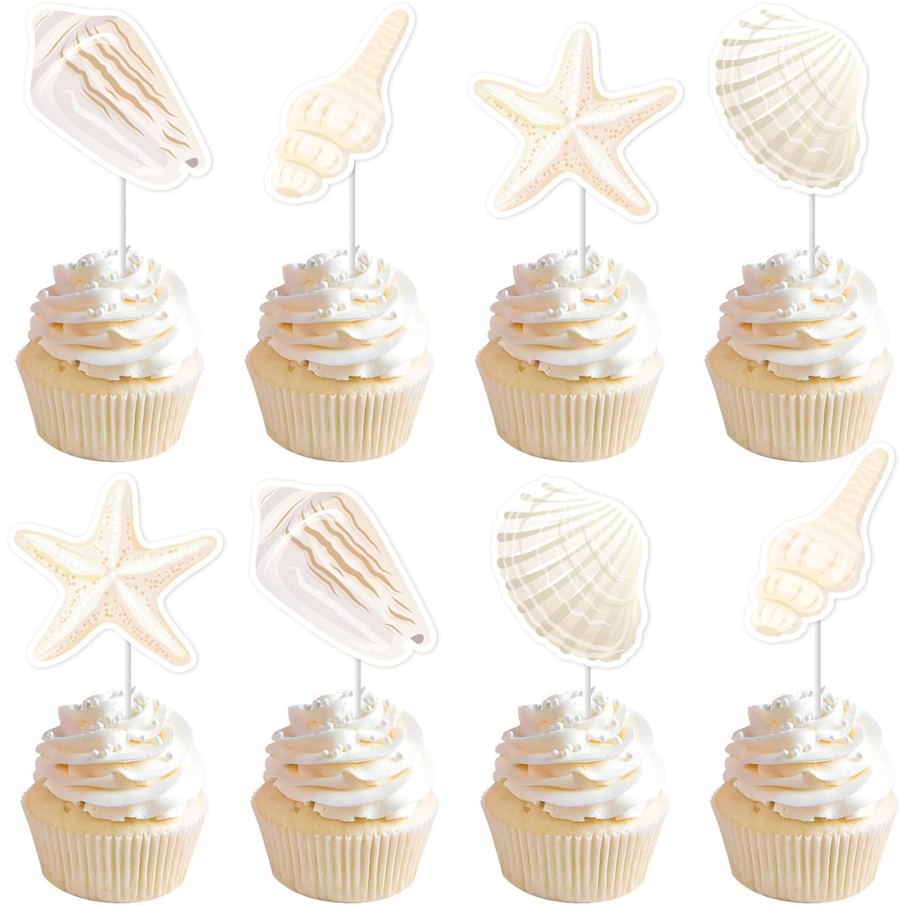 Sea Shell Cupcake Topper Beach Shell Birthday Decorations 24Pcs Beach Seashel…