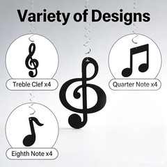 12 PCS Music Note Hanging Swirl Party Decorations Wall Ceiling Display Black