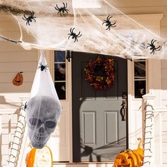 Halloween Animated Hanging Skulls Head Covered with Spider Webs JQ