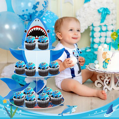 3 Tier Shark Party Cupcake Stand Decorations under the Sea Theme Cupcake Hold…