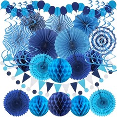 Blue Party Decorations, Easy Assembly Paper Fan Honeycomb Ball Garland Hangin…