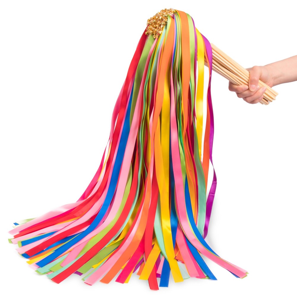 100Pcs Ribbon Sticks Fairy Wands w/ Bells for Wedding Birthday Baby Shower Party