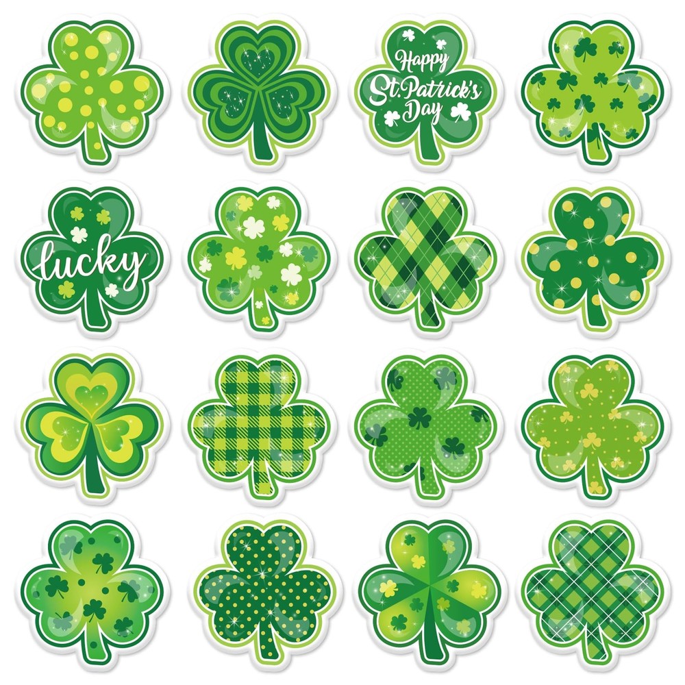 St. Patrick’s Day Thick Gel Clings Assorted Green Shamrock Window Gel Decals for