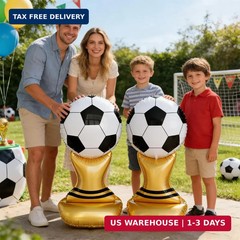 2PCS Giant Soccer Trophy Balloons, Self Standing Foil Balloons for Soccer Birthd