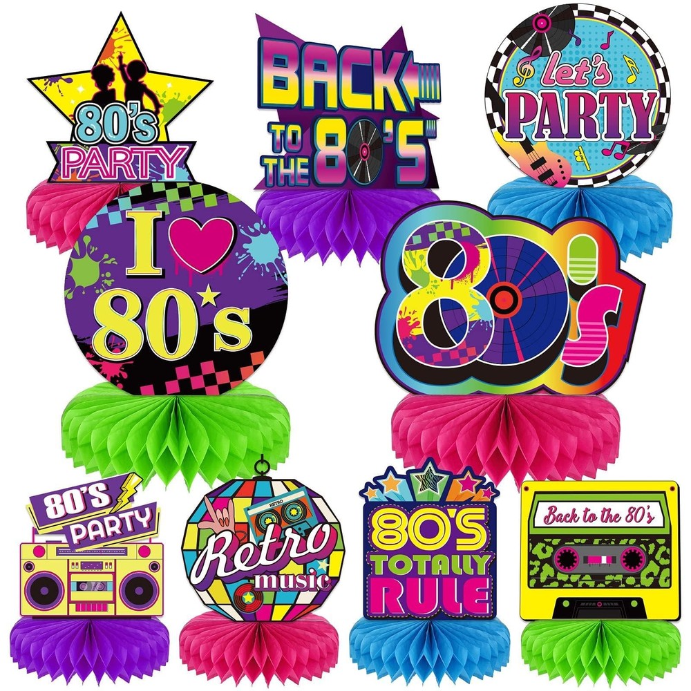 9 Pieces 80’s Retro Party Supplies 1980 6 x 8 inches, Multicolor