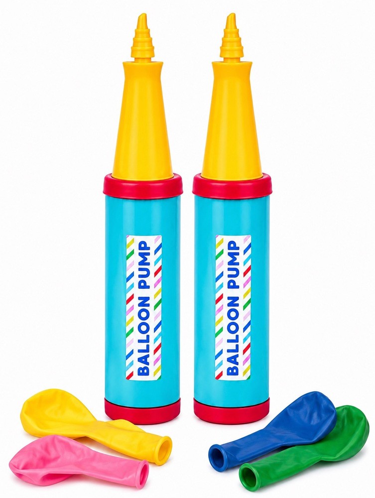 2-Pack Plastic Balloon Pump Handheld Latex Balloon Inflation Device 3•2•1 PARTY!