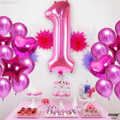 , Hot Pink 1 Balloon Number for First Birthday – 40 Inch | Number One Balloon…