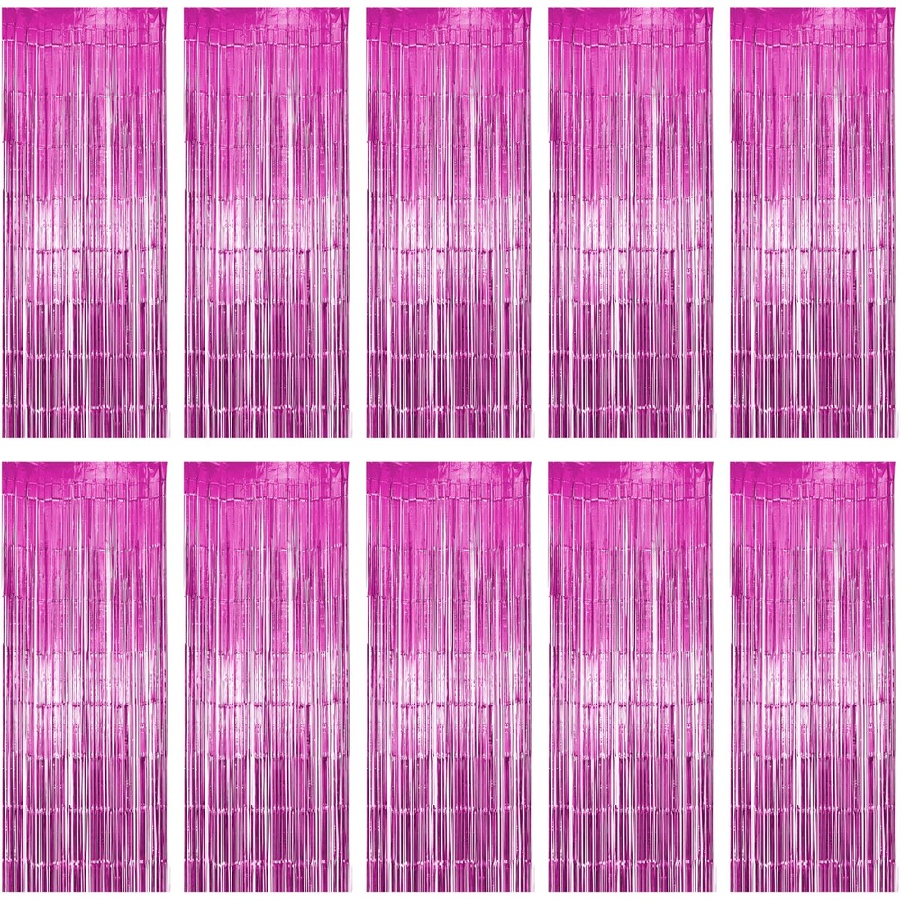 10 PCS Pink Foil Fringe Curtains Tinsel Backdrop Party Streamers
