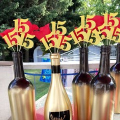 12 PCS Glitter 15th Birthday Centerpiece Sticks Number 15 Cake Toppers Gold