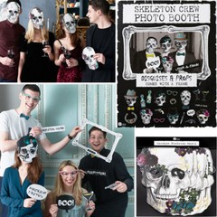 HALLOWEEN SKELETON DECORATION Party Game Garland Mask Photo Booth Props Plaque