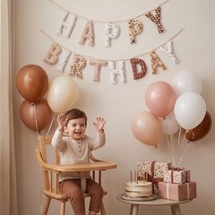 Suncalla Pre-strung Happy Birthday Banner Sign Reusable Felt Happy pink Boho