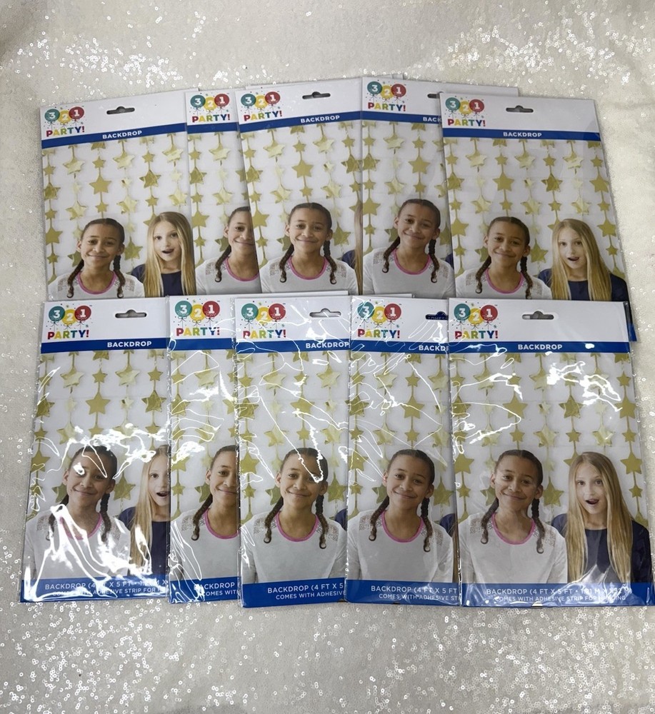 321 Party Gold Star Wall Backdrop 4ft x 5ft Photo Booth Decor Set If 10 Packs