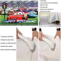 Racing Car Theme Happy Birthday Backdrop，5×3.5ft Birthday Party Decoration