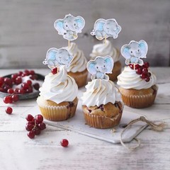 36 Elephant Theme Blue Cupcake Toppers Baby Shower Decorations For Boy